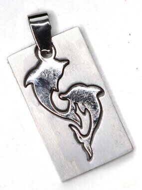 Stainless Steel Double Dolphin Pendant Necklace Minimalist Ocean Jewelry w/ Box